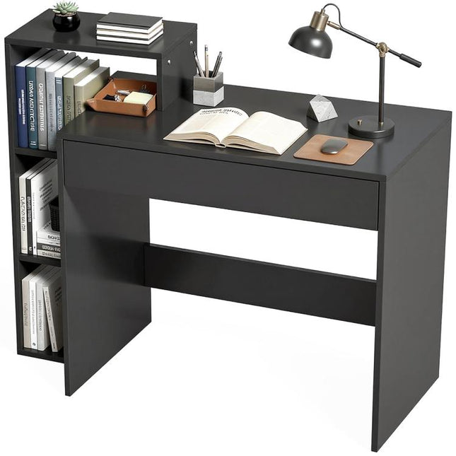 Desk with Storage, Computer Desk with 3 Open Shelves and Drawer, Workstation, Computer Table, Black