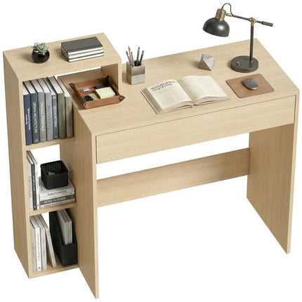Desk with Storage, Computer Desk with 3 Open Shelves and Drawer, Workstation, Computer Table, Natural