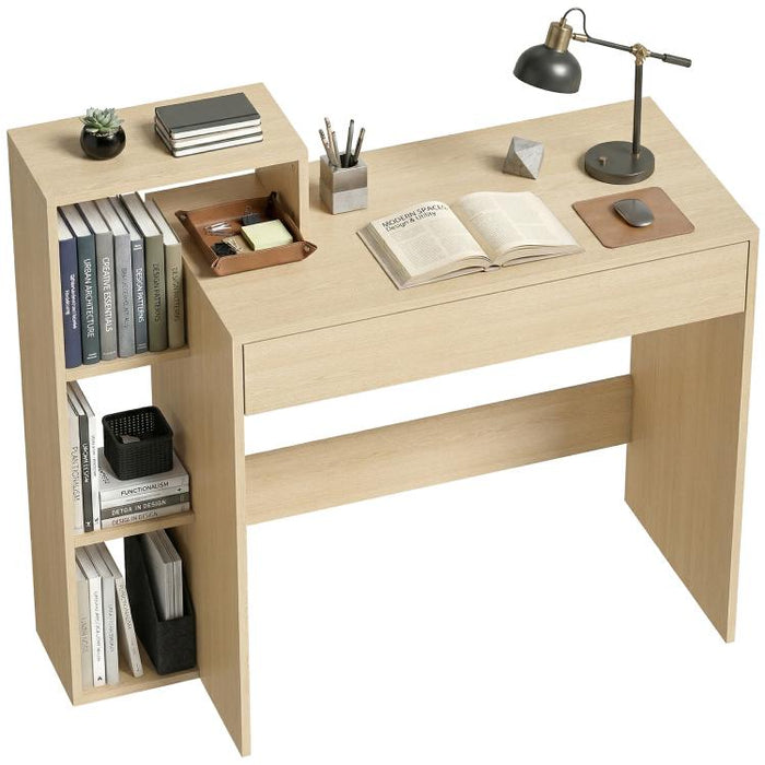 Desk with Storage, Computer Desk with 3 Open Shelves and Drawer, Workstation, Computer Table, Natural