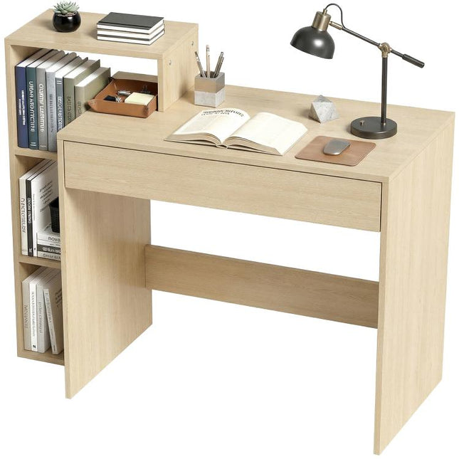 Desk with Storage, Computer Desk with 3 Open Shelves and Drawer, Workstation, Computer Table, Natural