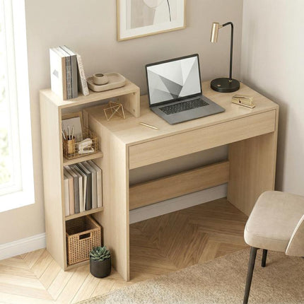 Desk with Storage, Computer Desk with 3 Open Shelves and Drawer, Workstation, Computer Table, Natural