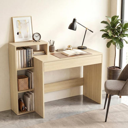 Desk with Storage, Computer Desk with 3 Open Shelves and Drawer, Workstation, Computer Table, Natural