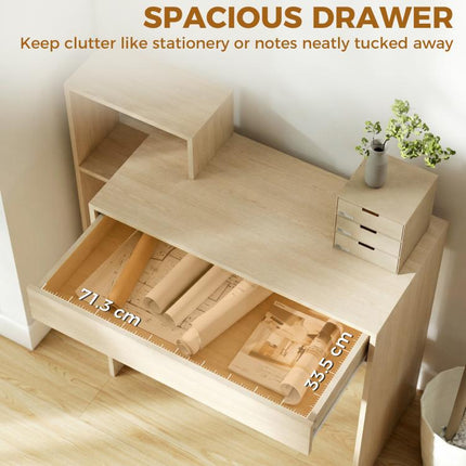 Desk with Storage, Computer Desk with 3 Open Shelves and Drawer, Workstation, Computer Table, Natural