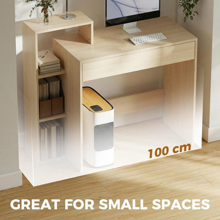 Desk with Storage, Computer Desk with 3 Open Shelves and Drawer, Workstation, Computer Table, Natural