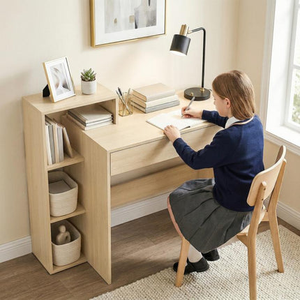 Desk with Storage, Computer Desk with 3 Open Shelves and Drawer, Workstation, Computer Table, Natural