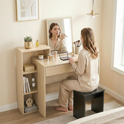 Desk with Storage, Computer Desk with 3 Open Shelves and Drawer, Workstation, Computer Table, Natural