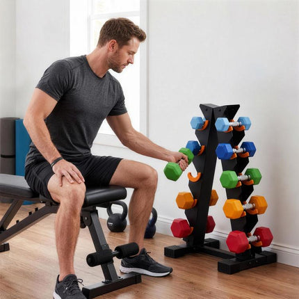 5-Tier Dumbbell Rack, A-Frame Weight Stand with Protective Washers, Non-Slip Feet, Space-Saving Storage for Home Gym