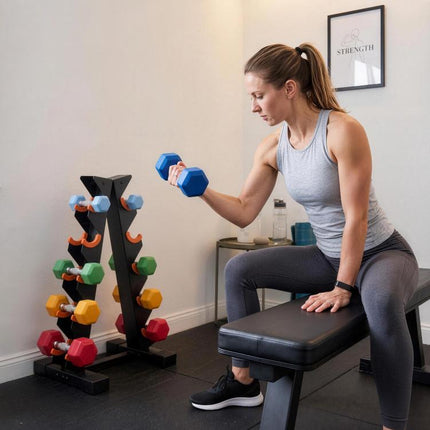 5-Tier Dumbbell Rack, A-Frame Weight Stand with Protective Washers, Non-Slip Feet, Space-Saving Storage for Home Gym