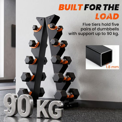 5-Tier Dumbbell Rack, A-Frame Weight Stand with Protective Washers, Non-Slip Feet, Space-Saving Storage for Home Gym