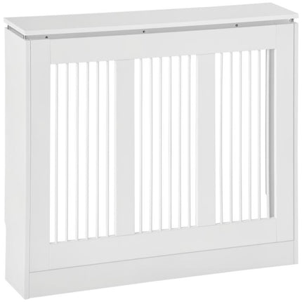 Radiator Cover Vertical Slatted Grille Heater Cover Top Shelf MDF Steel for Heat Circulation 90 x 18 x 84 cm White