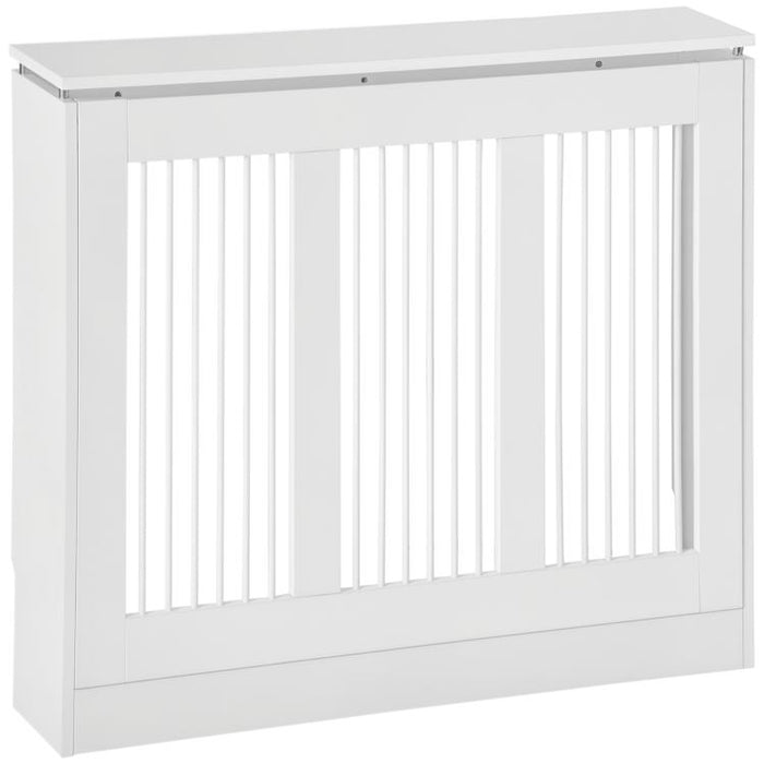 Radiator Cover Vertical Slatted Grille Heater Cover Top Shelf MDF Steel for Heat Circulation 90 x 18 x 84 cm White