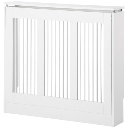 Radiator Cover Vertical Slatted Grille Heater Cover Top Shelf MDF Steel for Heat Circulation 90 x 18 x 84 cm White