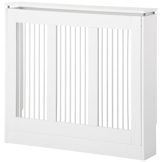 Radiator Cover Vertical Slatted Grille Heater Cover Top Shelf MDF Steel for Heat Circulation 90 x 18 x 84 cm White