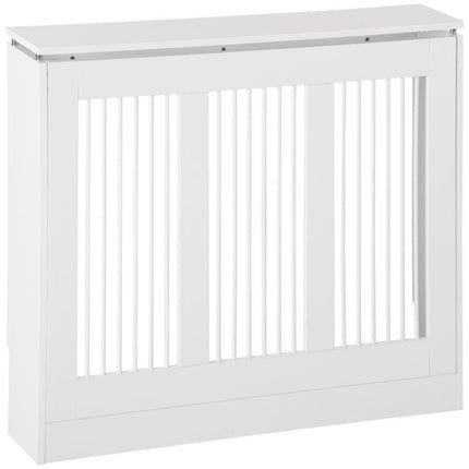 Radiator Cover Vertical Slatted Grille Heater Cover Top Shelf MDF Steel for Heat Circulation 90 x 18 x 84 cm White