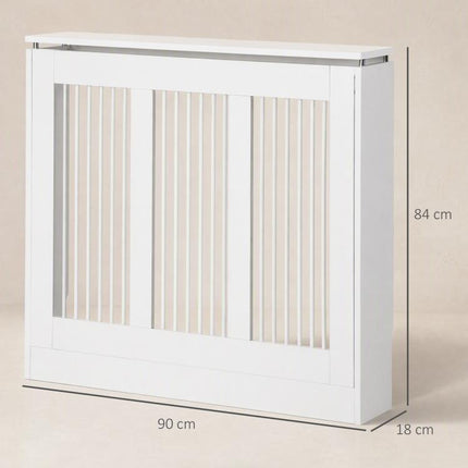 Radiator Cover Vertical Slatted Grille Heater Cover Top Shelf MDF Steel for Heat Circulation 90 x 18 x 84 cm White