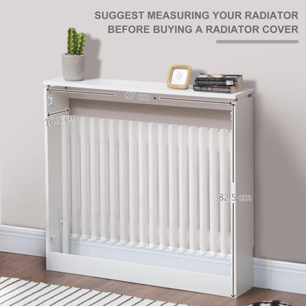 Radiator Cover Vertical Slatted Grille Heater Cover Top Shelf MDF Steel for Heat Circulation 90 x 18 x 84 cm White