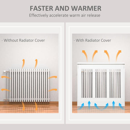 Radiator Cover Vertical Slatted Grille Heater Cover Top Shelf MDF Steel for Heat Circulation 90 x 18 x 84 cm White