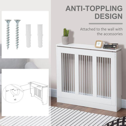 Radiator Cover Vertical Slatted Grille Heater Cover Top Shelf MDF Steel for Heat Circulation 90 x 18 x 84 cm White