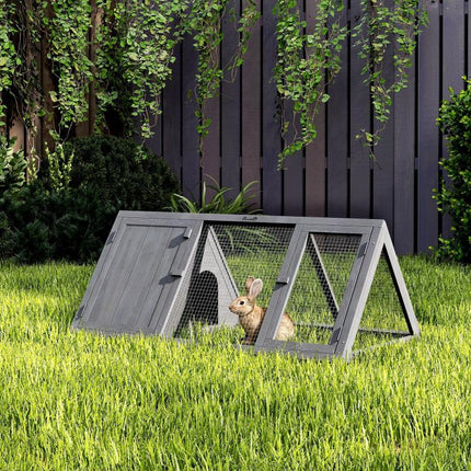 Rabbit Hutch, Wooden Guinea Pig Hutch with Run and Doors, Outdoor Triangle Bunny House for Rabbits,Duck and Chicken