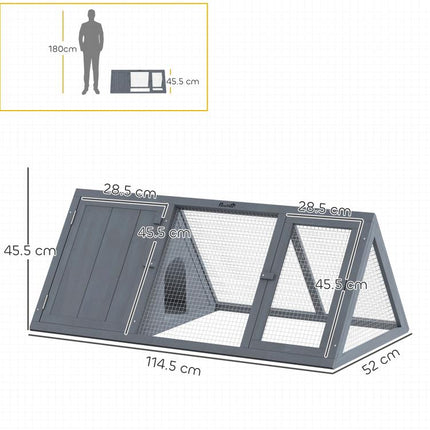 Rabbit Hutch, Wooden Guinea Pig Hutch with Run and Doors, Outdoor Triangle Bunny House for Rabbits,Duck and Chicken