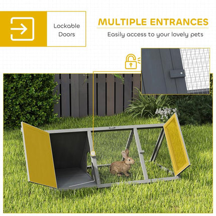Rabbit Hutch, Wooden Guinea Pig Hutch with Run and Doors, Outdoor Triangle Bunny House for Rabbits,Duck and Chicken