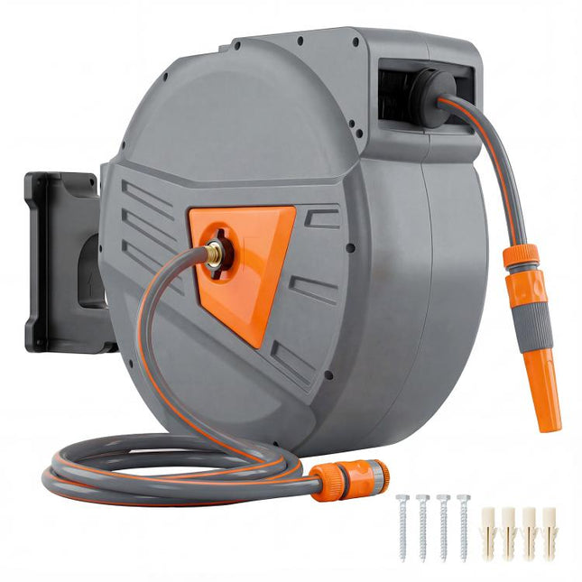 Retractable Hose Reel Wall Mounted, 40+2m Garden Hose Pipe Reel with Auto Retraction, Self-Locking, Orange