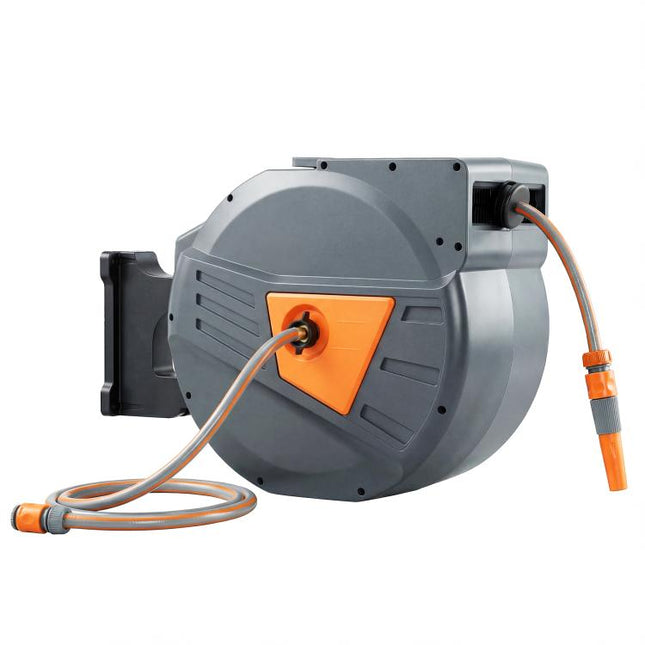 Retractable Hose Reel Wall Mounted, 40+2m Garden Hose Pipe Reel with Auto Retraction, Self-Locking, Orange