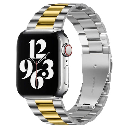 For Apple Watch Series 10 42mm / 9&8&7 41mm / SE 3&SE 2&6&SE&5&4 40mm / 3&2&1 38mm Fold Buckle 3 Beads Stainless Steel Watch Band