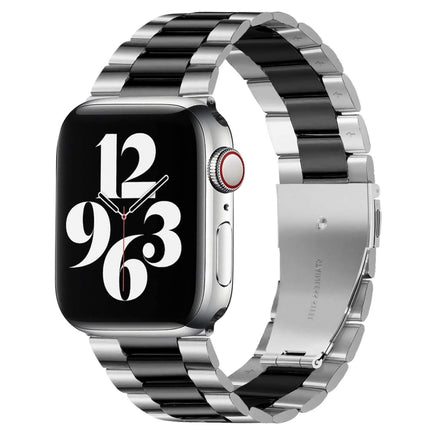For Apple Watch Series 10 42mm / 9&8&7 41mm / SE 3&SE 2&6&SE&5&4 40mm / 3&2&1 38mm Fold Buckle 3 Beads Stainless Steel Watch Band