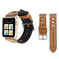 For Apple Watch Series 10 42mm / 9&8&7 41mm / SE 3&SE 2&6&SE&5&4 40mm / 3&2&1 38mm Retro Hole Genuine Leather Wrist Watch Band, For 38mm