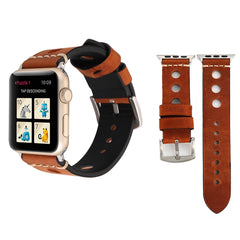 For Apple Watch Series 10 42mm / 9&8&7 41mm / SE 3&SE 2&6&SE&5&4 40mm / 3&2&1 38mm Retro Hole Genuine Leather Wrist Watch Band, For 38mm