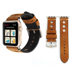 For Apple Watch Series 10 42mm / 9&8&7 41mm / SE 3&SE 2&6&SE&5&4 40mm / 3&2&1 38mm Retro Hole Genuine Leather Wrist Watch Band, For 38mm