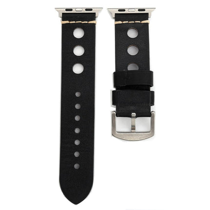 For Apple Watch Series 7 45mm / 6 & SE & 5 & 4 44mm / 42mm 3 & 2 & 1 Retro Hole Genuine Leather Wrist Watch Band, For 42mm