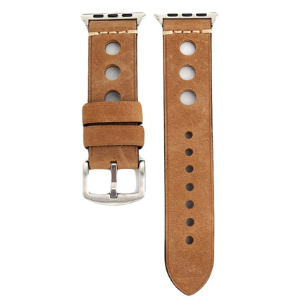 For Apple Watch Series 7 45mm / 6 & SE & 5 & 4 44mm / 42mm 3 & 2 & 1 Retro Hole Genuine Leather Wrist Watch Band, For 42mm