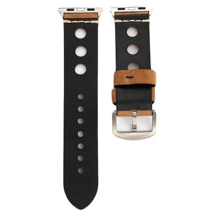 For Apple Watch Series 7 45mm / 6 & SE & 5 & 4 44mm / 42mm 3 & 2 & 1 Retro Hole Genuine Leather Wrist Watch Band, For 42mm