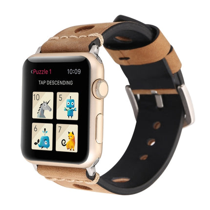 For Apple Watch Series 7 45mm / 6 & SE & 5 & 4 44mm / 42mm 3 & 2 & 1 Retro Hole Genuine Leather Wrist Watch Band, For 42mm