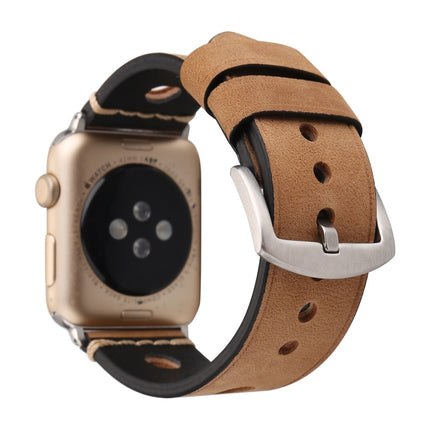 For Apple Watch Series 7 45mm / 6 & SE & 5 & 4 44mm / 42mm 3 & 2 & 1 Retro Hole Genuine Leather Wrist Watch Band, For 42mm