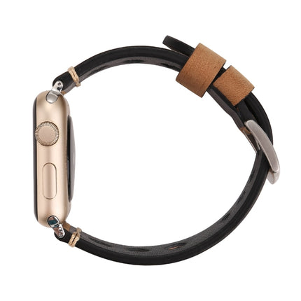 For Apple Watch Series 7 45mm / 6 & SE & 5 & 4 44mm / 42mm 3 & 2 & 1 Retro Hole Genuine Leather Wrist Watch Band, For 42mm