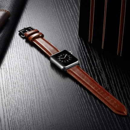 Black Buckle Leather Watch Band For Apple Watch Ultra 49mm&Watch Ultra 2 49mm / Series 10 46mm / 9&8&7 45mm / SE 3&SE 2&6&SE&5&4 44mm / 3&2&1 42mm, For Apple Watch Ultra 49mm / Series 8&7 45mm / SE 2&6&SE&5&4 44mm / 3&2&1 42mm