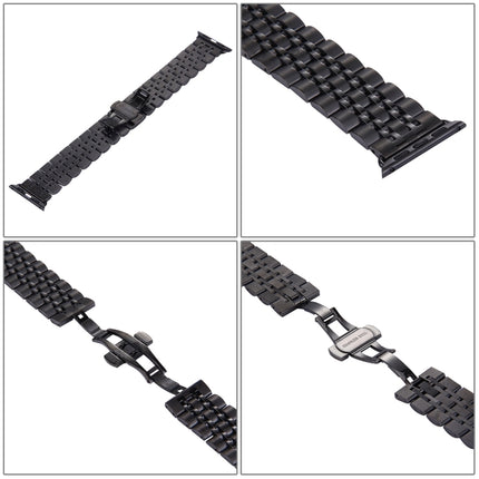 20mm Women Hidden Butterfly Buckle 7 Beads Stainless Steel Watch Band For Apple Watch 38mm(Silver Gold), 20mm Women