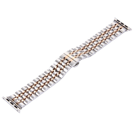 20mm Women Hidden Butterfly Buckle 7 Beads Stainless Steel Watch Band For Apple Watch 38mm(Silver Gold), 20mm Women