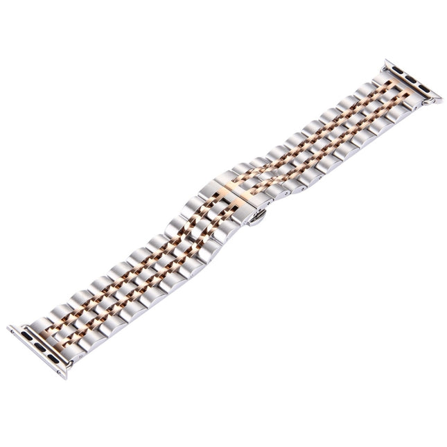 20mm Women Hidden Butterfly Buckle 7 Beads Stainless Steel Watch Band For Apple Watch 38mm(Silver Gold), 20mm Women