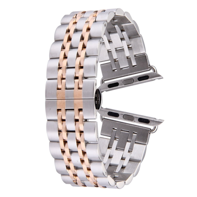 20mm Women Hidden Butterfly Buckle 7 Beads Stainless Steel Watch Band For Apple Watch 38mm(Silver Gold), 20mm Women