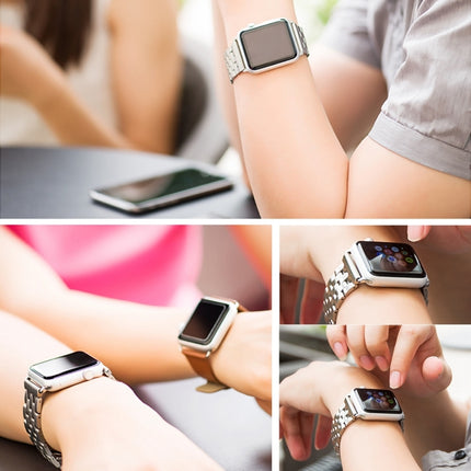 20mm Women Hidden Butterfly Buckle 7 Beads Stainless Steel Watch Band For Apple Watch 38mm(Silver Gold), 20mm Women