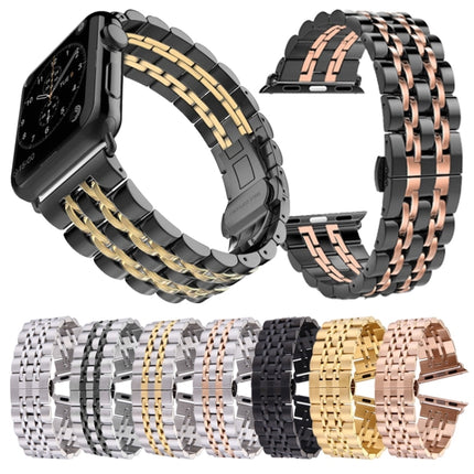 20mm Women Hidden Butterfly Buckle 7 Beads Stainless Steel Watch Band For Apple Watch 38mm(Silver Gold), 20mm Women