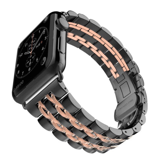 Hidden Butterfly Buckle 7 Beads Stainless Steel Watch Band For Apple Watch 42mm(Silver Gold)