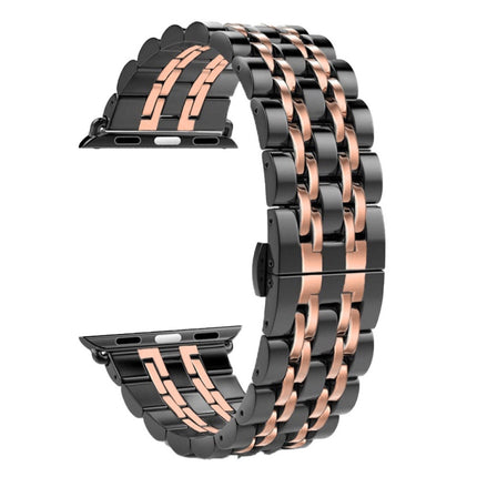 Hidden Butterfly Buckle 7 Beads Stainless Steel Watch Band For Apple Watch 42mm(Silver Gold)