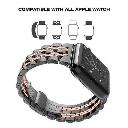 Hidden Butterfly Buckle 7 Beads Stainless Steel Watch Band For Apple Watch 42mm(Silver Gold)