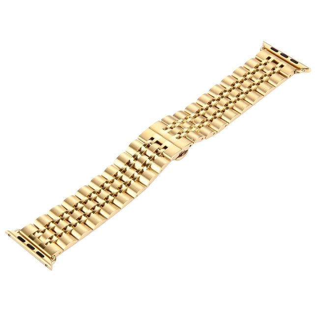 Hidden Butterfly Buckle 7 Beads Stainless Steel Watch Band For Apple Watch 42mm(Silver Gold)