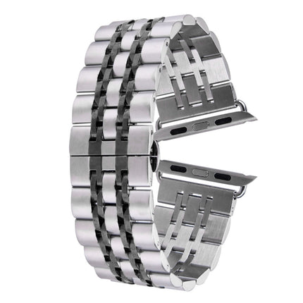 Hidden Butterfly Buckle 7 Beads Stainless Steel Watch Band For Apple Watch 42mm(Silver Gold)